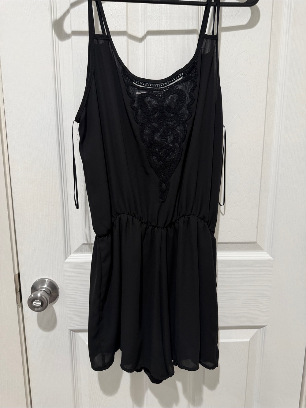 Dainty Hooligan Black Sleeveless Lace-Accent Romper